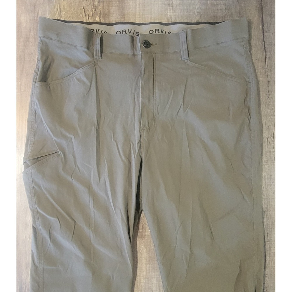 Orvis Mens 40x30 Tech Pants Green Stretch Water Repellent Zip Pockets EUC
